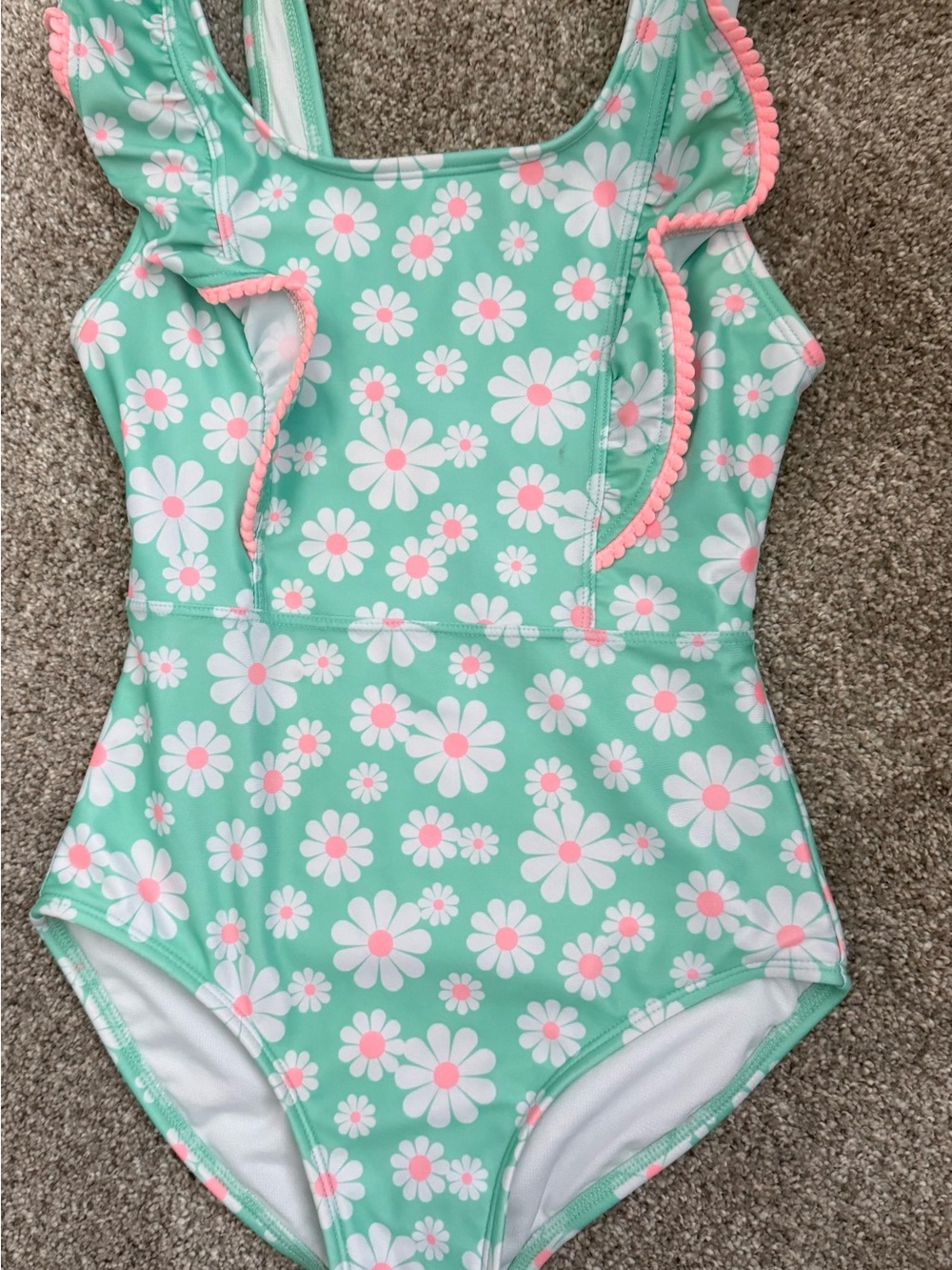 Cat & Jack Mint Green Daisy One-Piece Swimsuit with Pink Accents